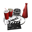 graphic of pop corn, bull horn, movie reel, soda pop glass, clapper board to represent the movie fan package ... purchased from © Kirsty Pargeter - Fotolia.com